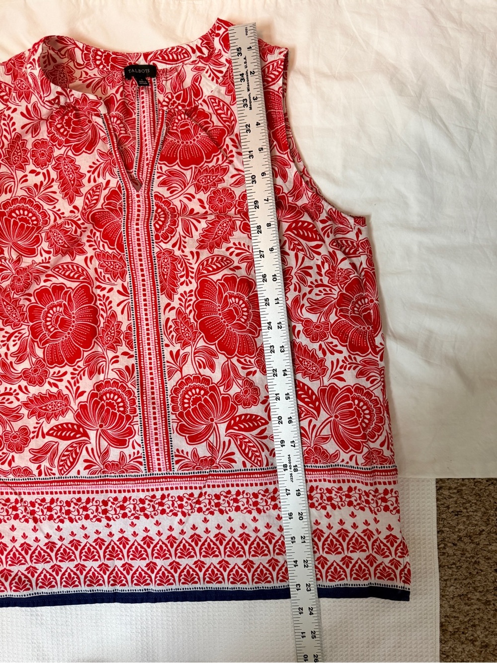 Talbots Red White Floral Block Print Sleeveless Blouse 4th of July Small EUC - Picture 7 of 9